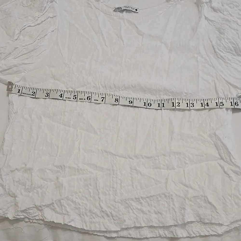 Zara White‎ Puff Sleeve Top S